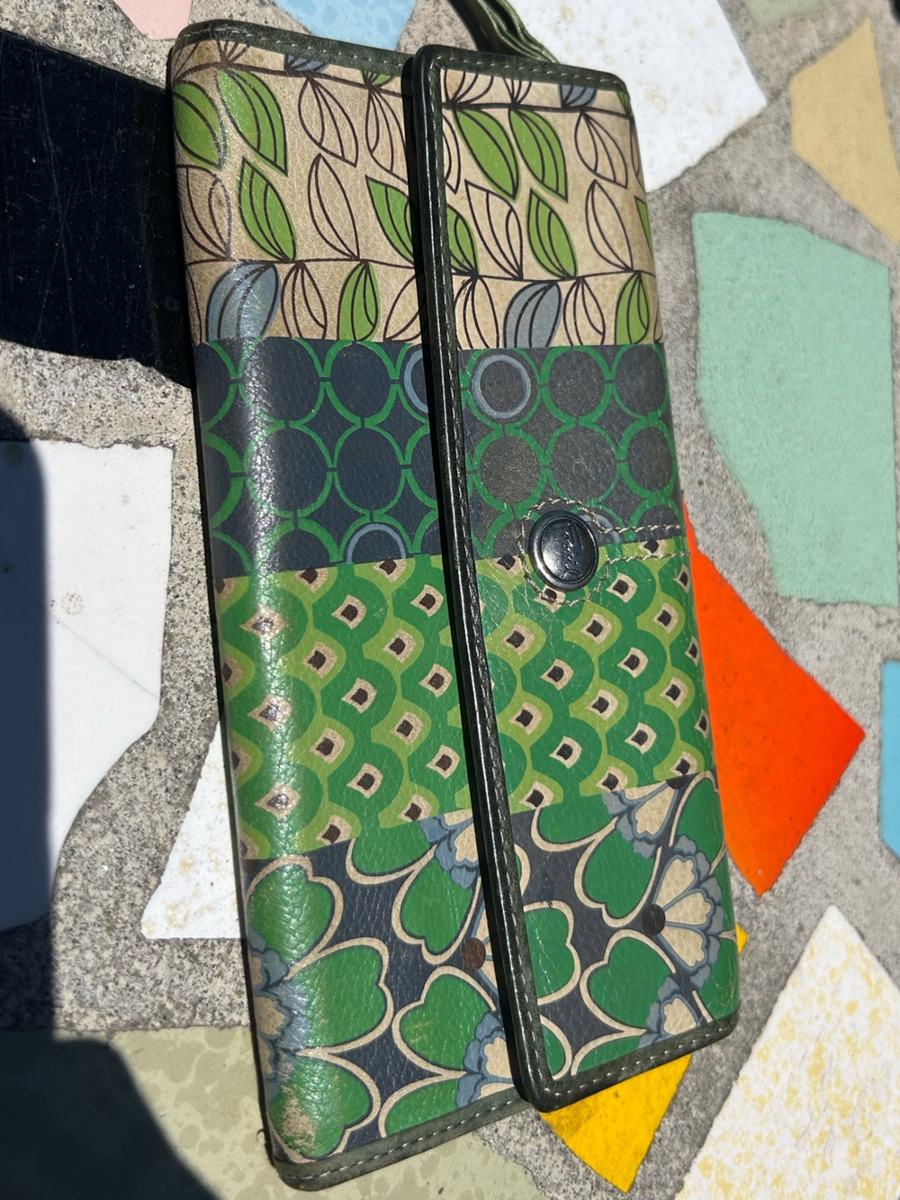 Fossil Green Patterned Patchwork Clutch Wallet